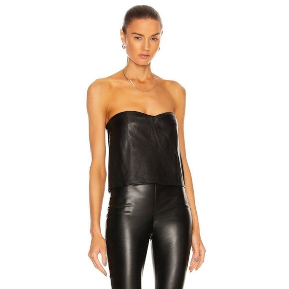 RTA Jemila Leather Bustier Strapless Top Black Womens Size 0 - Picture 1 of 10
